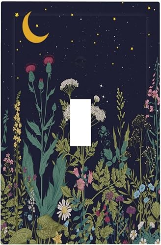 Cubierta de interruptor de luz de 1 cuadrilla con flores silvestres bohemias, plantas botánicas de naturaleza, acuarela, placa de pared de palanca
