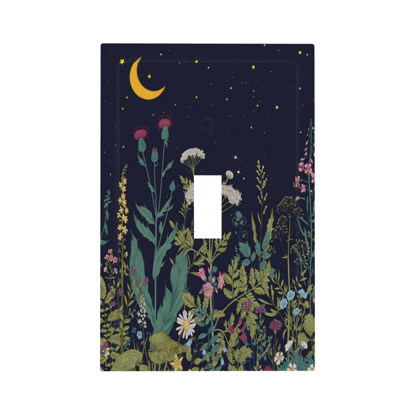 Boho Wild Flowers Herbs Floral 1 Gang Light Switch Cover Decorative Botanical Plant Nature Watercolor Single Toggle Wall Plate Electrical Switchplate