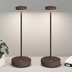 2 Pack Rechargeable Cordless Table Lamps, Portable 5000mAh Outdoor Table Light, 3 Color Stepless Dimming LED Table Lamp with Memory Function, for Home/Dinner/Patio/Restaurant.(Rust)