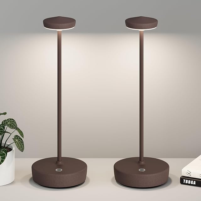2 Pack Rechargeable Cordless Table Lamps, Portable 5000mAh Outdoor Table Light, 3 Color Stepless Dimming LED Table Lamp with Memory Function, for Home/Dinner/Patio/Restaurant.(Rust)