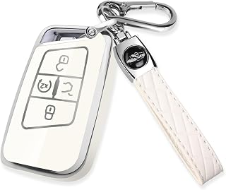 for Volkswagen Key Fob Cover with Keychain, Sliver Edge Key Case Holder for VW Atlas Alltrack Jetta Passat Tiguan, White