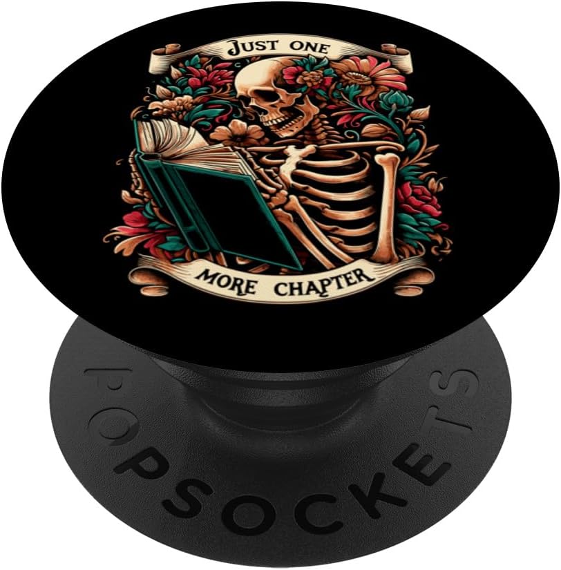 Just One More Chapter Bookish Skeleton Flower Book Lover PopSockets MagSafe PopGrip for iPhone