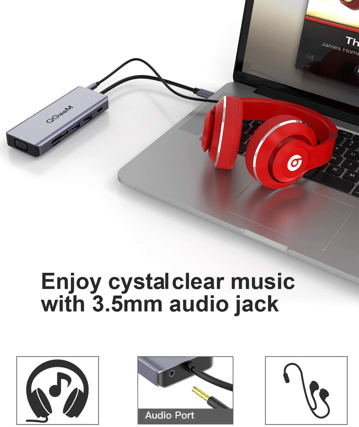3.5mm audio jack connected to headphones