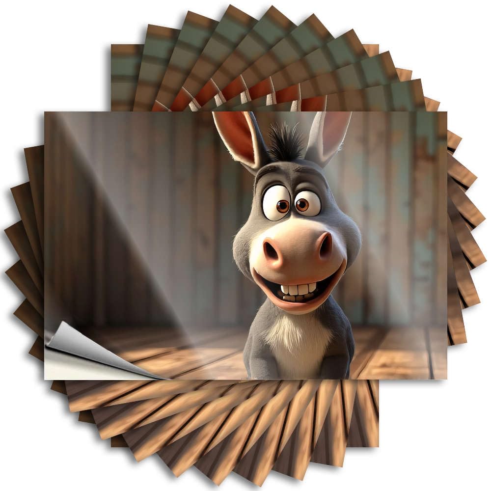 A Cheerful Animated Donkey Smiles Brightly. Saying Fun Stuff | Tiny Garage Removable Decal Pack(12X18CM)
