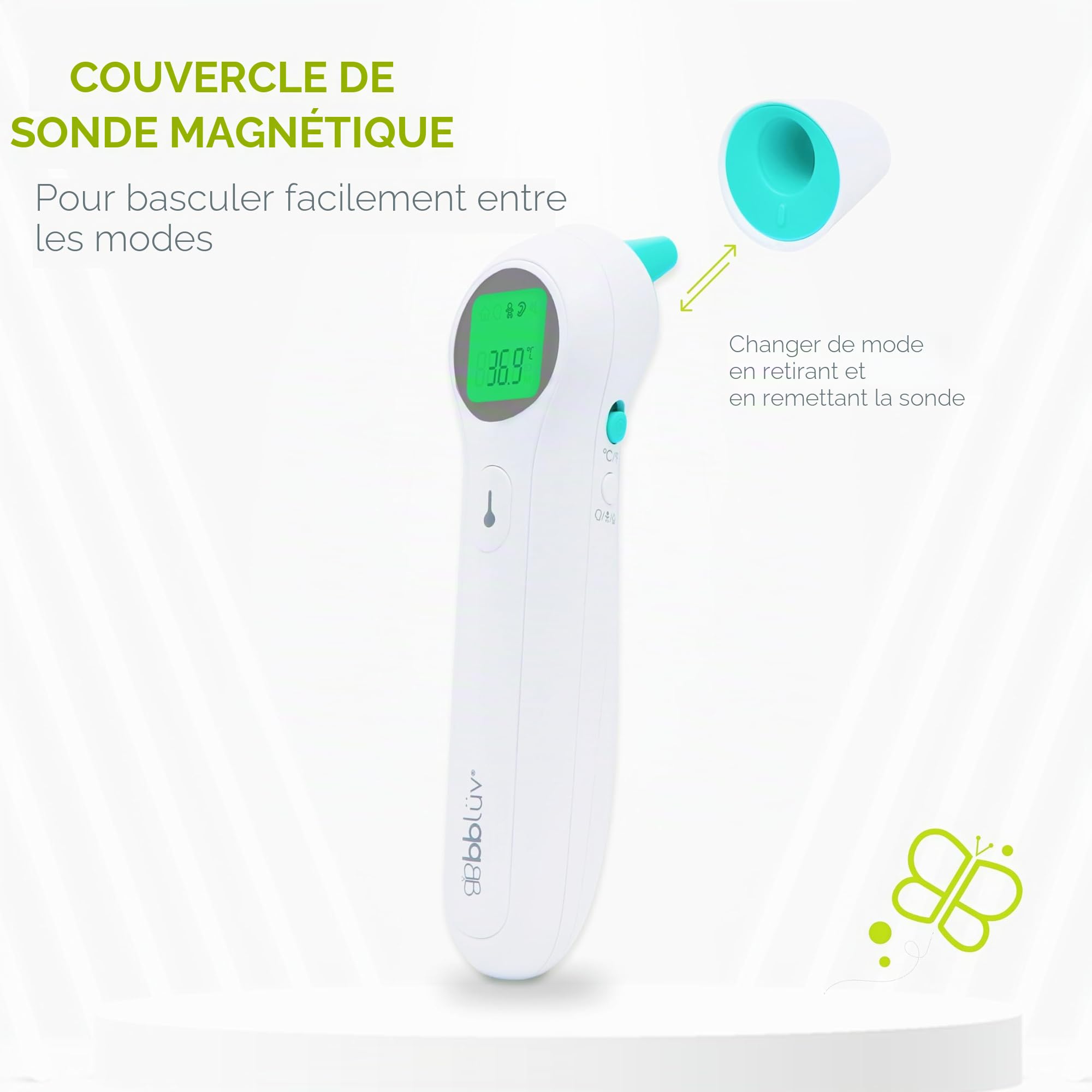 bblüv - Orä - 5-en-1 Thermomètre Infrarouge Numérique pour Bébé et Adulte, Thermomètre sans Contact avec Fonction Mémoire, Affichage à LCD