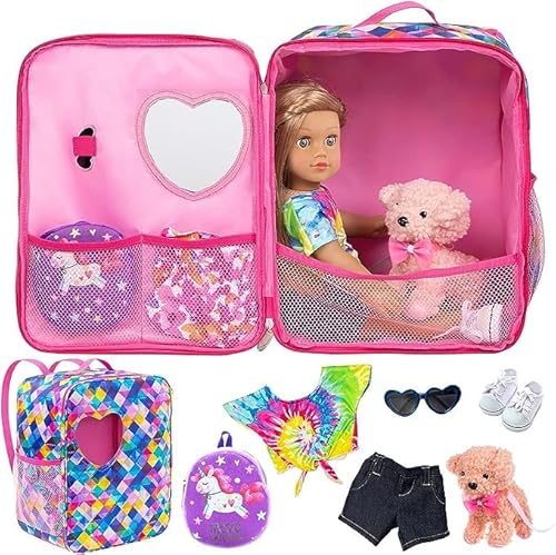 ZITA ELEMENT 5 Items 18 inch Dolls Bag Set and Accessories Including 18 Inch Doll Clothes, Shoes, Sunglasses, Doll Backpack and Toy Dog