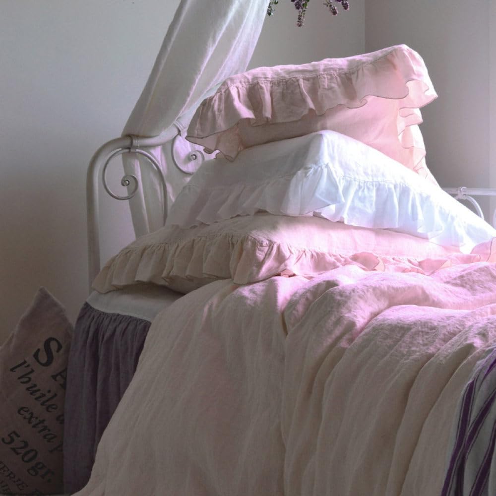 Federe per cuscini in morbido cotone di alta qualità, dimensioni standard, chiusura a busta, tinta unita, con bordo rosa e ruff bianco, federe per la decorazione della camera da letto, confezione da 2