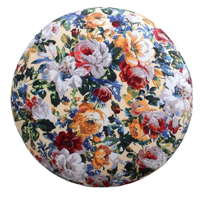 Image of Ottoman for Living Room, Velvet Round Foot Rest Stool, Wooden Legs Chair for Sitting, Ottoman for Bedroom & Makeup Room Decor | Chair (18 inchx18 inchx32 inch), Puffy (16 inchx16 inchx17 inch) | African Flwr