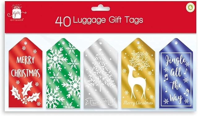 Giftmaker XALGT204 Christmas Collection Luggage Foil Gift Present Tags - Pack of 40