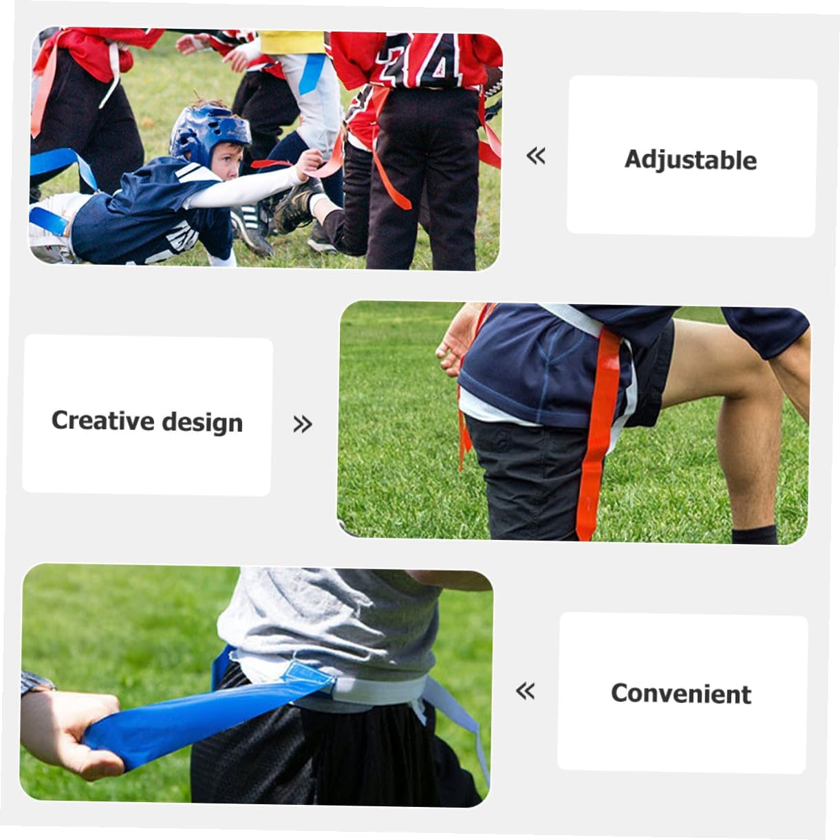 Veemoon Flag Football Belts Set with 10 White Adjustable Waist Belts, 30 Tear-away Flags, 4 Marker Cones, and Carry Bag for Youth Football Training and Outdoor Games