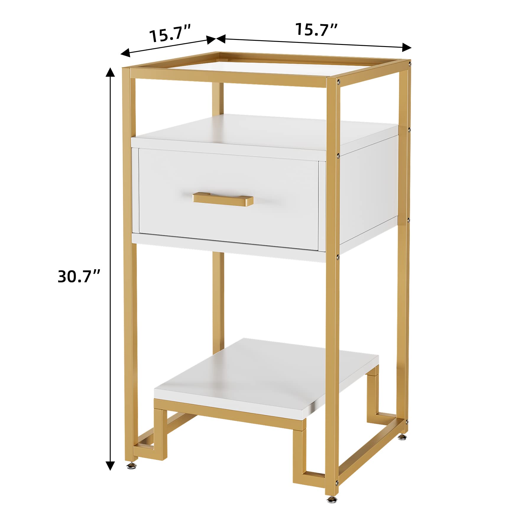 Garvee Table de Rangement 3 Niveaux avec Tiroir, Table Basse Moderne, Blanc