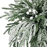 20 Pcs Artificial Snowy Norfolk Pine Branches with 10 Berry Stems,15" Real Touch Fake Norfolk Pine Stems Frosted Greenery Foliage Sprigs for Christmas Wreath DIY Vase Filler Home Decoration (White) - Image 3