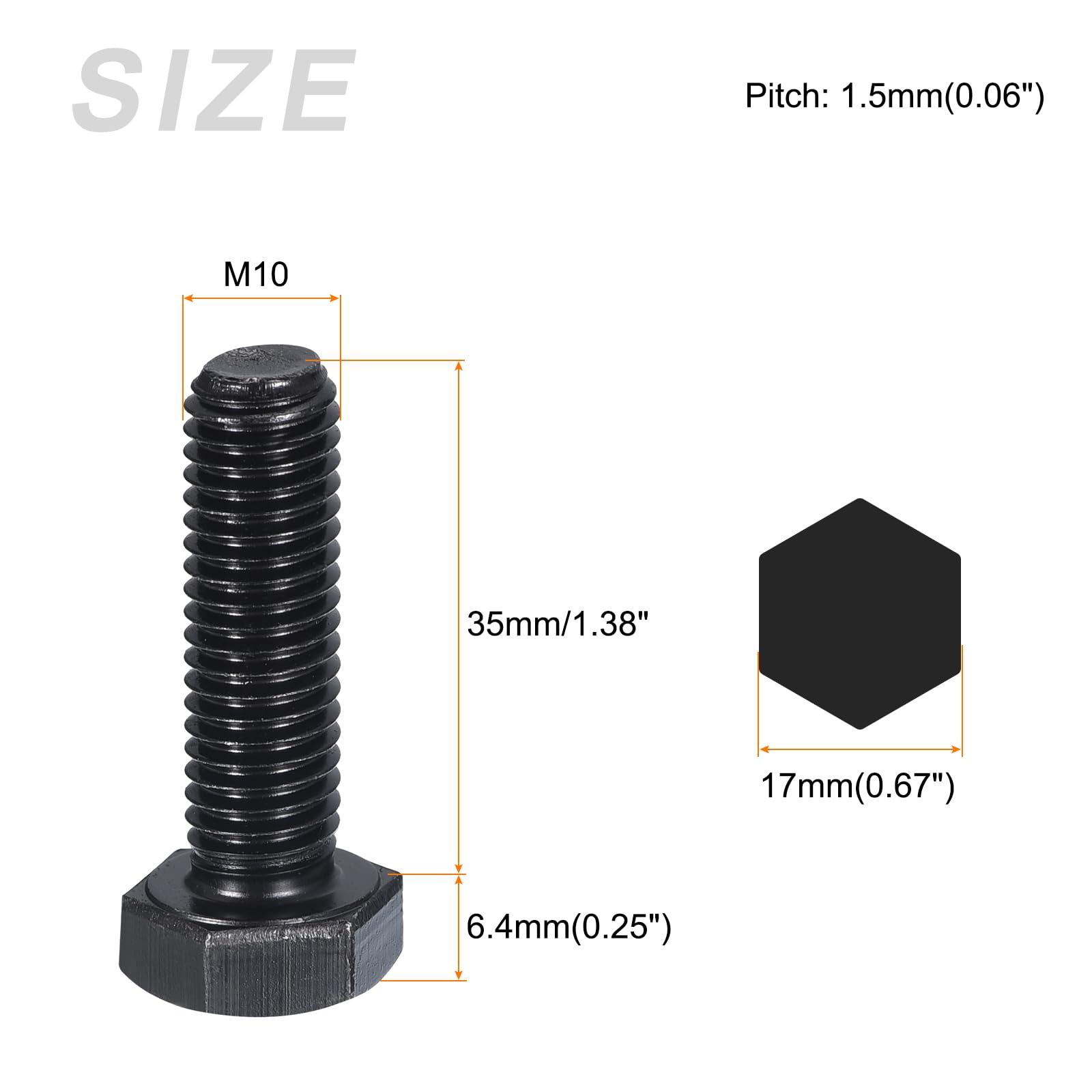 METALLIXITY Hex Bolts (M10-1.5x35mm) 15Pcs, 8.8 Grade Carbon Steel Fully Threaded Black Oxide - Image 2