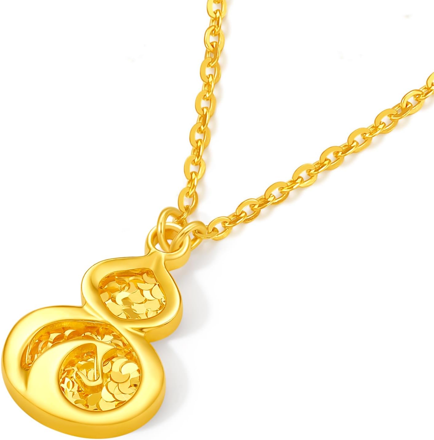 24K Pure Gold Gourd Necklace Horse Head Pendants Sequins Pendant Necklaces Wealth Wulu Gold Jewelry for Women Gifts Birthday Anniversary 40+5cm/15.7-17.7" A0624249 - Image 6