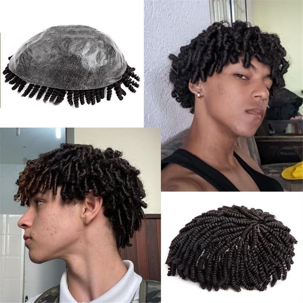 Tupecik męski Warkocze Peruka męska Proteza naczyń włosowatych 0,1 mm pełna skóra Włosy ludzkie Dreadlock Treski(1b#,7x9)