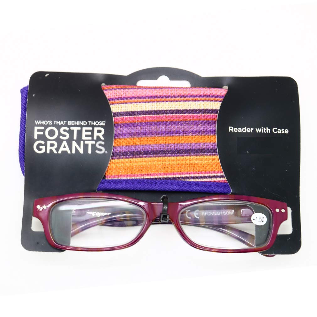 Foster Grant Black Reading Glasses With Multicolour Stripe Case +1.50 =+1.50 Strength
