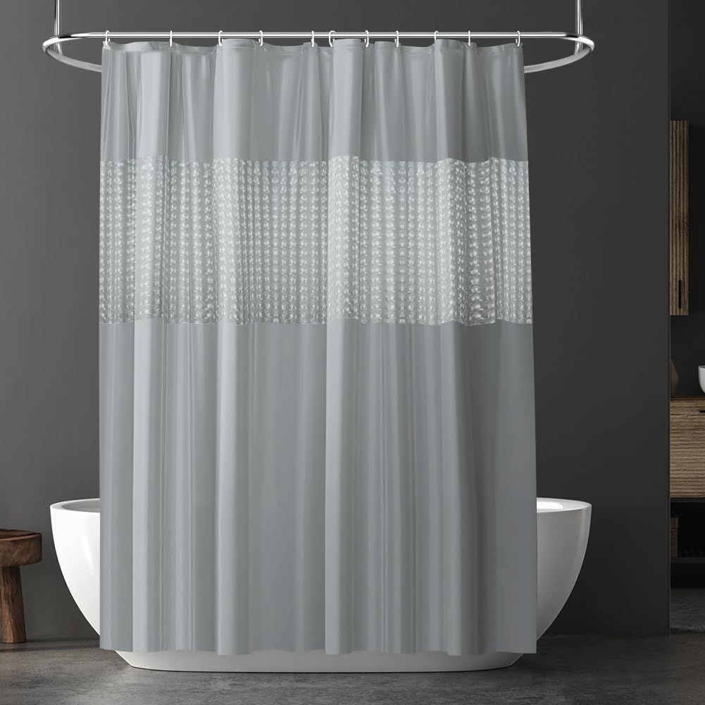 URAQT Shower Curtain Anti Mould, Waterproof PEVA Bath Curtains, Mildew Resistant Bathroom Shower Curtains with 12 Hooks