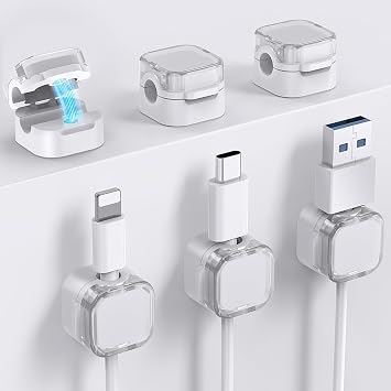 12 Pack Charging Cable Magnetic Cable Organizer Storage Holder, Strong Adhesive Wire Holder Keeper for Office Home Kitchen Car White 12pcs