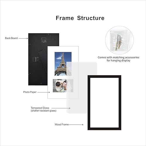 Vista 15 de Marco de fotos para collage de fotos, marco de pared de madera negra (5 x 7 pulgadas, mate, 2 aperturas)