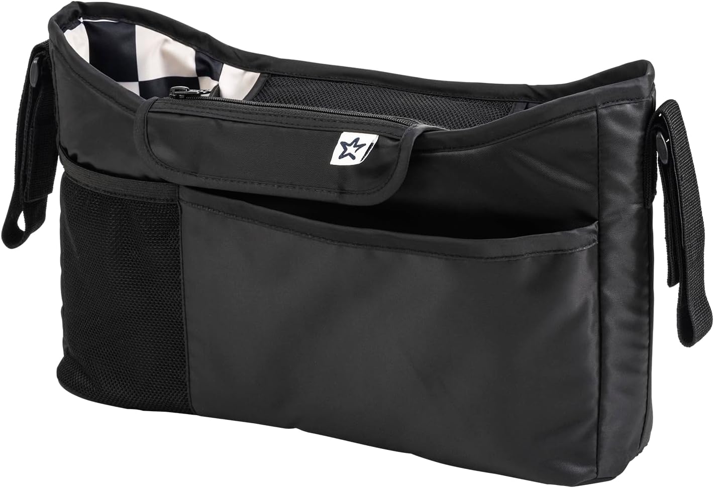 Tiny Twinkle Universal Stroller Organizer with Adjustable Strap | Waterproof Stroller Caddy Fits Baby Jogger, Nuna, Donna and Bugaboo Strollers (Black Checkers)