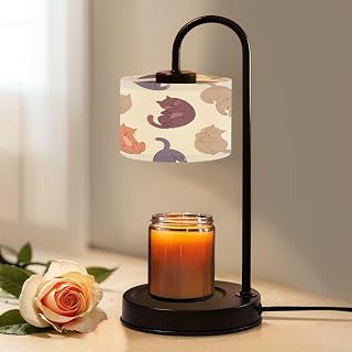 Candle Warmer Lamp with Timer and Dimmer, Seamless Cute Sleeping Cats Pet Animals Kitten Ornament Flat Wax Melt Warmer with 4 Bulbs, House Warming Birthday Gifts for Women Mom New Home Decor