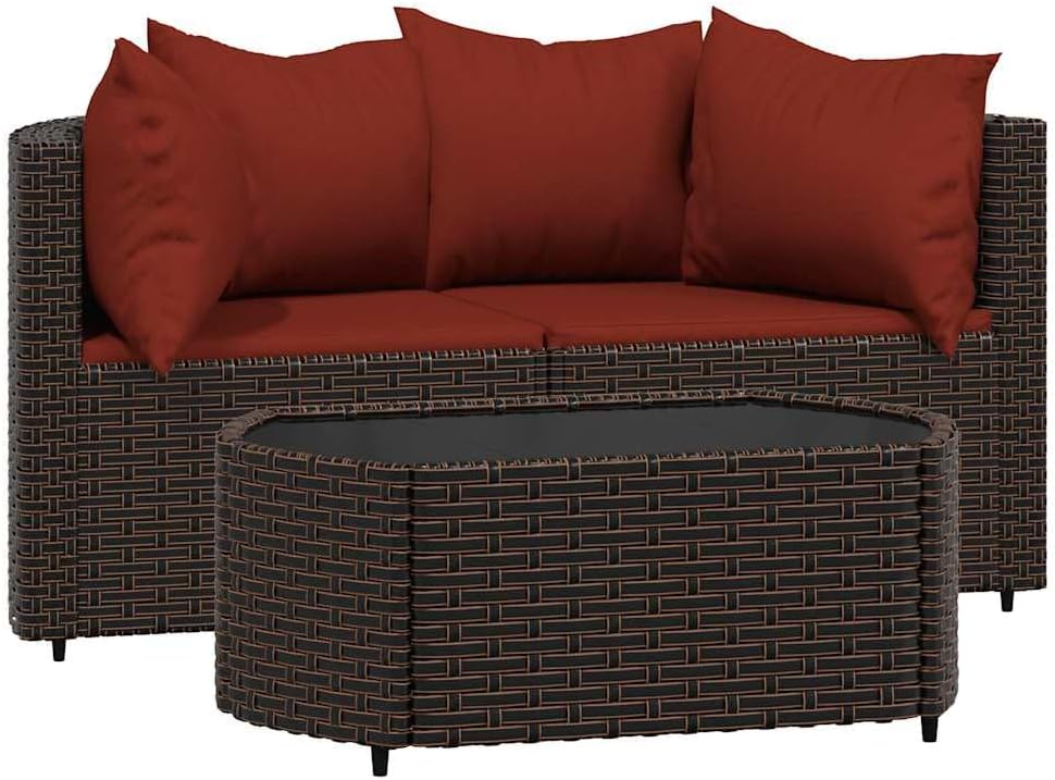 Patio Lounge Set Brown PE Rattan, Powder-Coated Steel, Tempered Glass, Outdoor Sofas, 319823