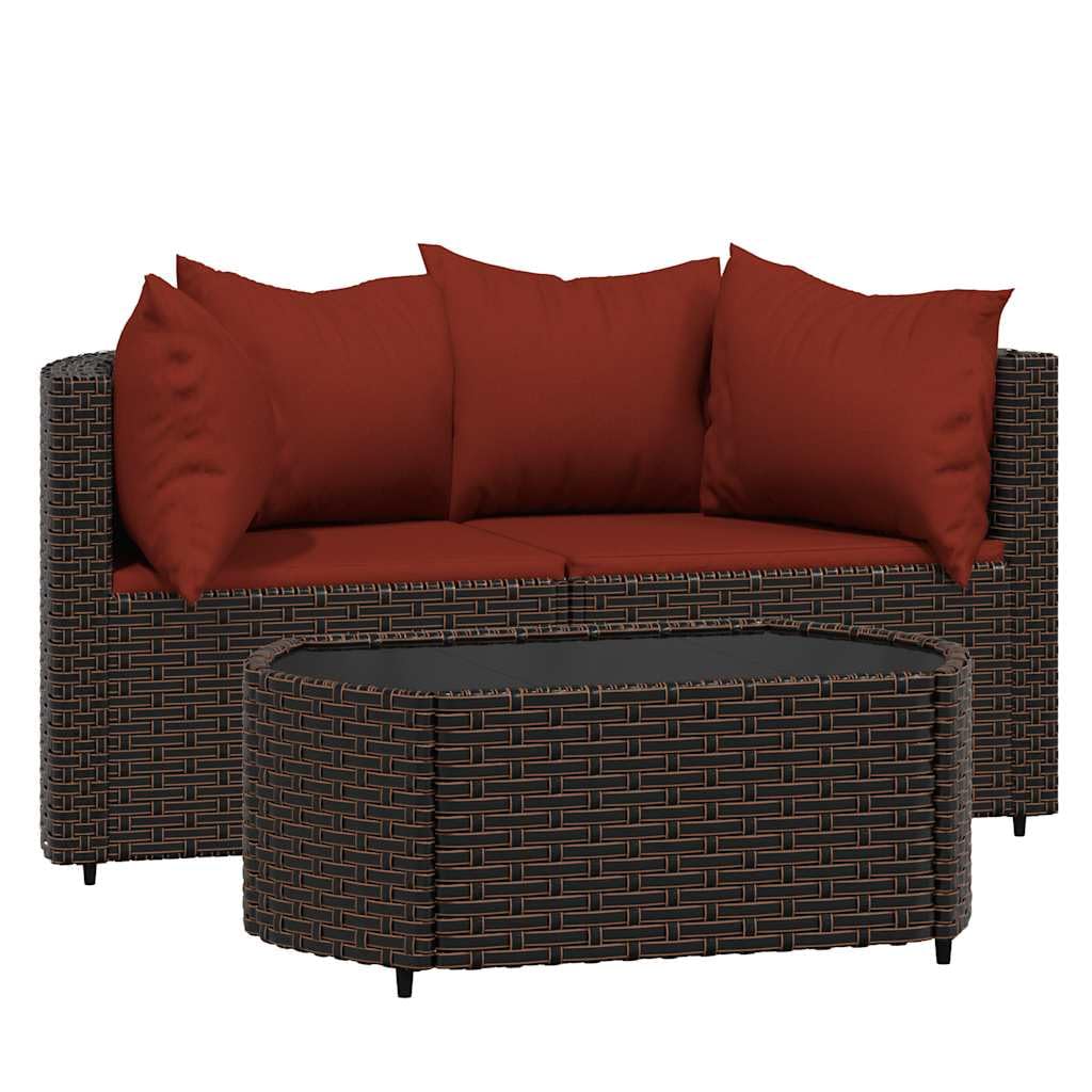 vidaXL Salon de Jardin 3 pcs avec Coussins Marron résine tressée, Ensemble de Salon d'extérieur, Ensemble de mobilier d'extérieur, Ensemble de mobilier de Patio