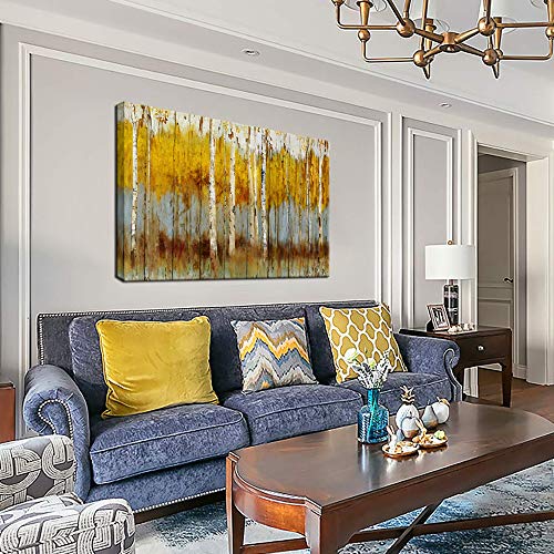 Biuteawal - Modern Aspen Canvas Art Decor Rustic White And Gold Birch Tree Painting Print On Canvas Abstract Autumn Scenery Picture For Living Room Bedroom Home Decorations Wall Decoration #TOP3