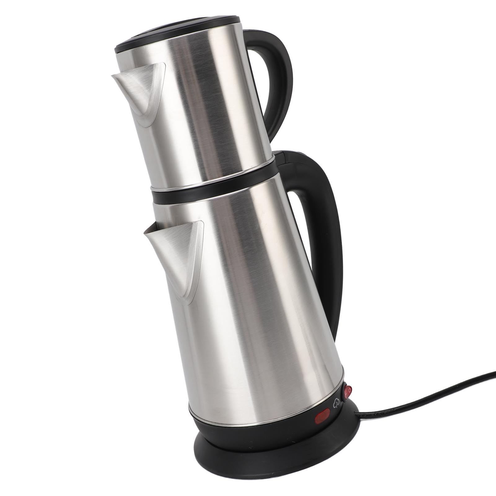 aqxreight Elektrischer Türkischer Wasserkessel aus Edelstahl mit Infuser - 1L -Teekanne und 2L Doppelkessel für Schwarz und Kräutertee zu Hause (EU-Stecker 220V)
