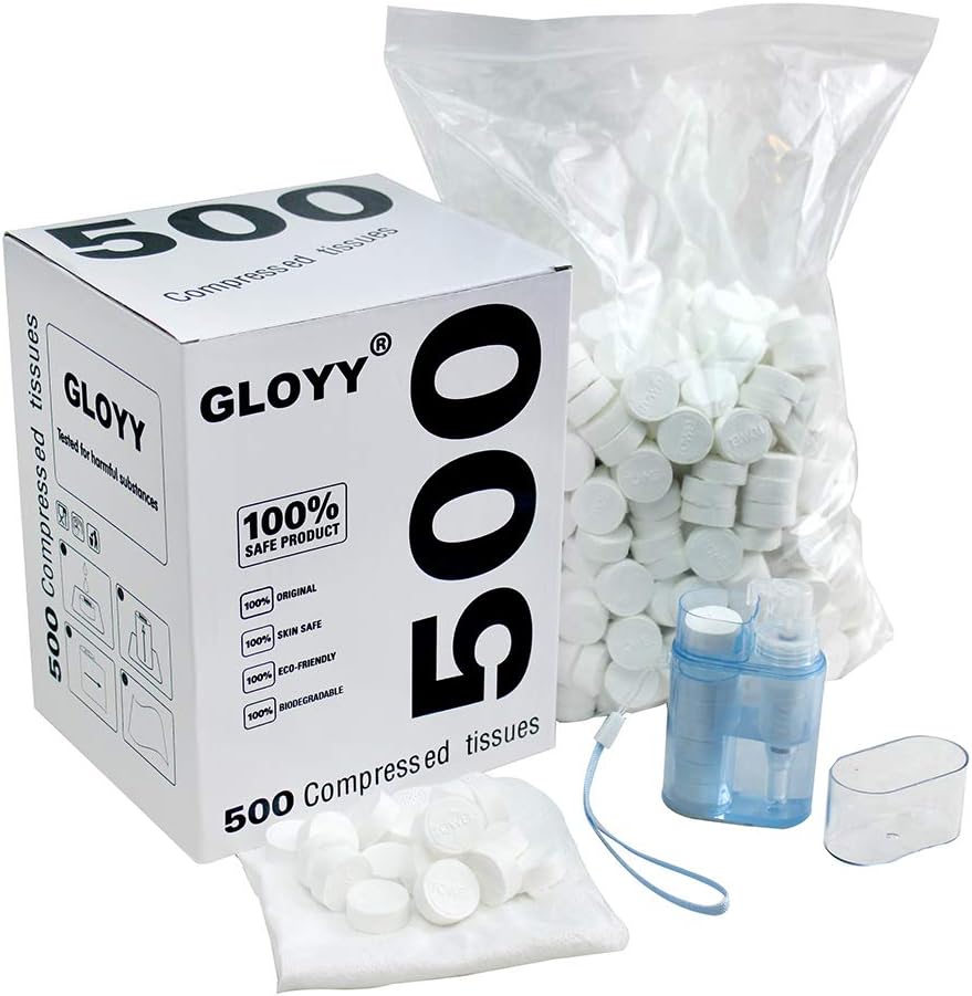 Soft Compressed Towels Biodegradable Wipe Mini Magic Coin Tissues Includes FREE Carrying Dispenser, Portable for Home Beauty Backpacking Camping Outdoor Accessories(500 Count) (8.8”x9.5”)