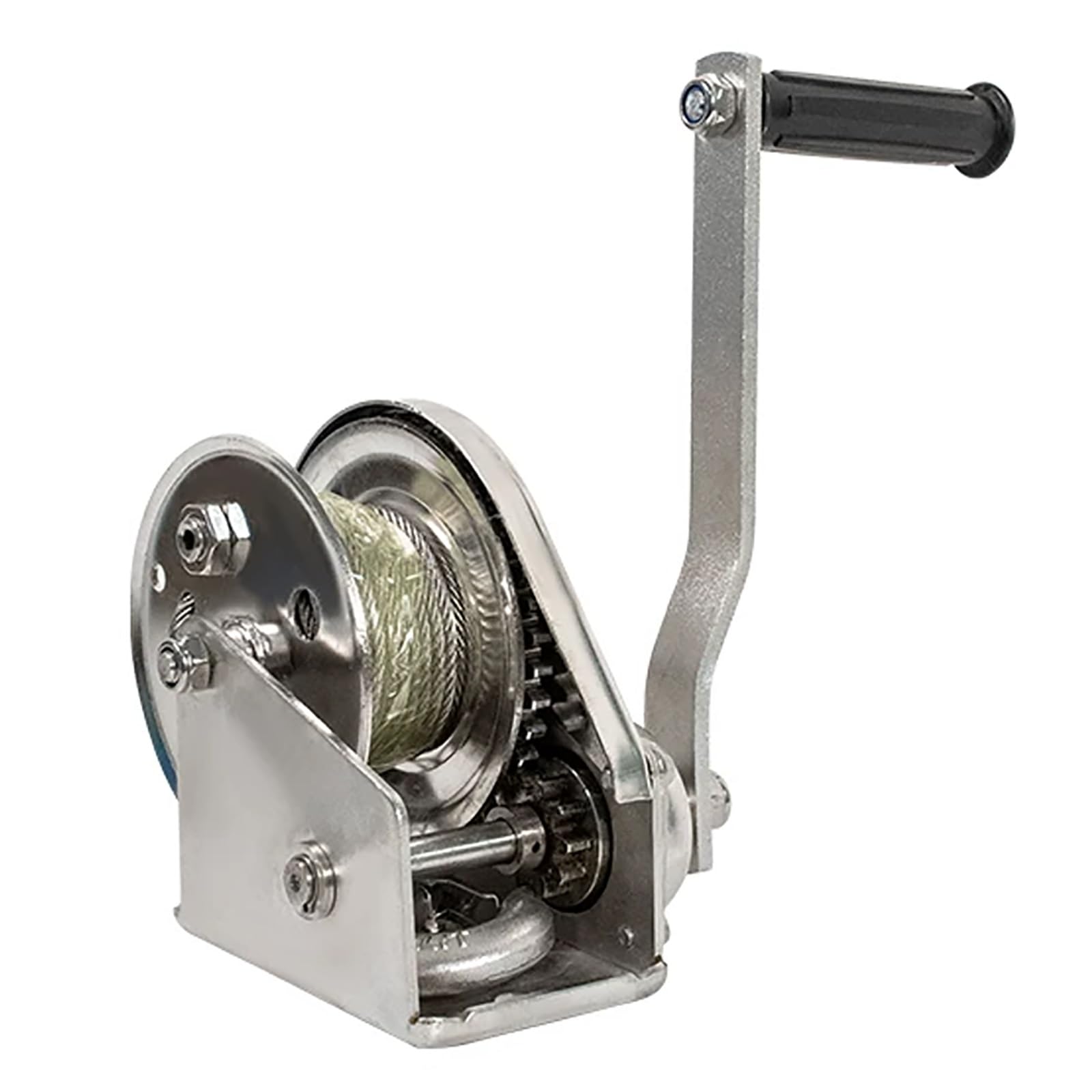 Cabrestante Manual de Acero Inoxidable 304, Cabrestante Manual para Remolques, con Bloqueo Automático Bidireccional, Cable y Gancho Anticaída, para Elevación y Remolque(1800LB+5m/16.4ft)