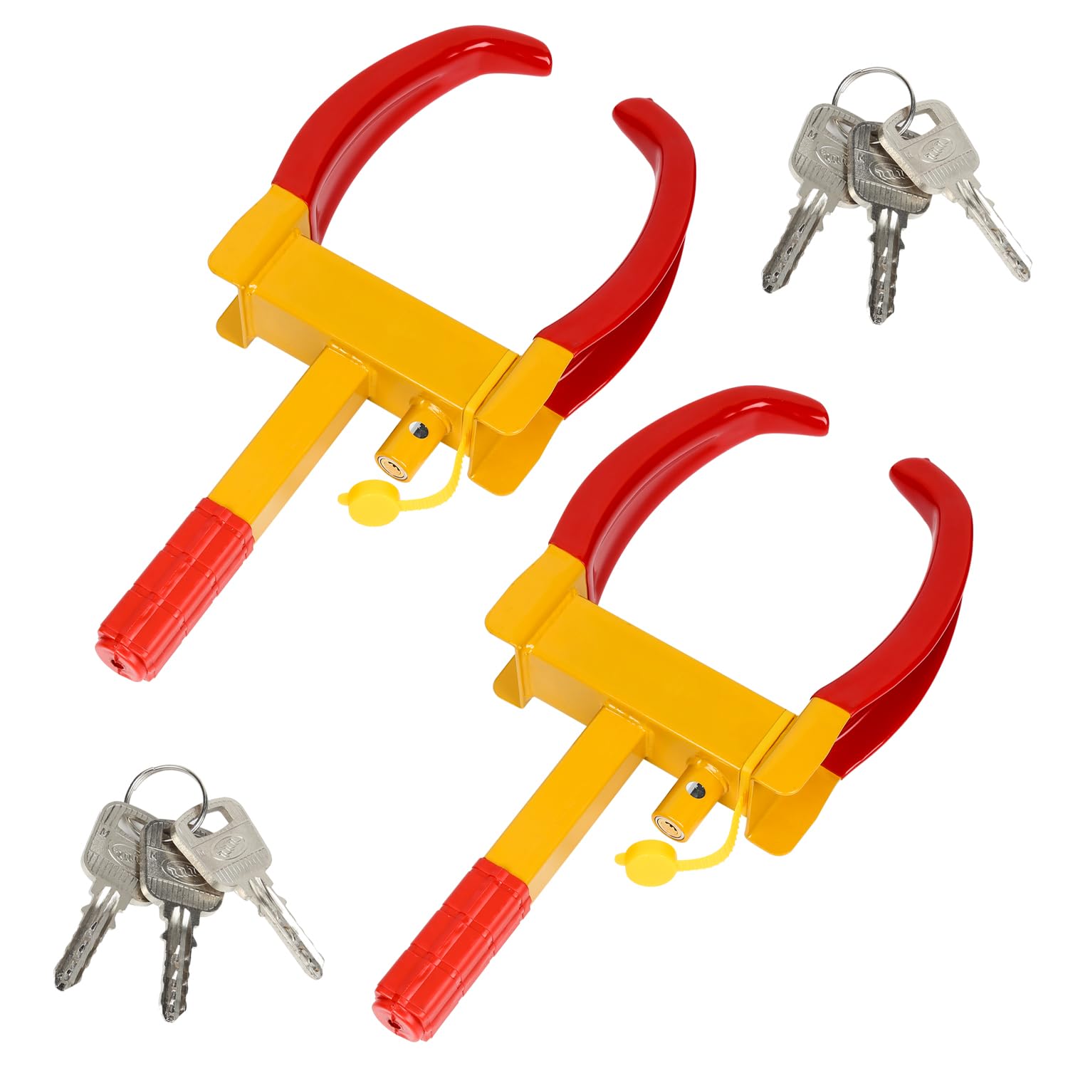 Randaco Lot de 2 sabots de roue - Sabot de stationnement antivol - Protection PVC - Anti-démarrage avec 6 clés - Cylindre de serrure en laiton - Sabot de roue pour remorque de voiture