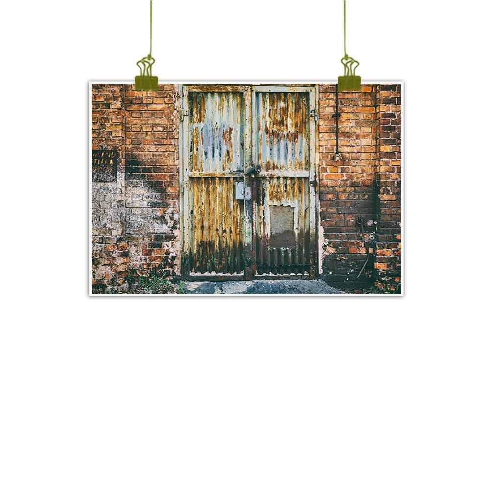 SEMZUXCVO Light Luxury American Oil Painting Rustic Home Decor Dilapidated Metallic Door Gate Entrance to Old Brick Wall Factory Urban Design Home and Everything W28 x L20 Grey