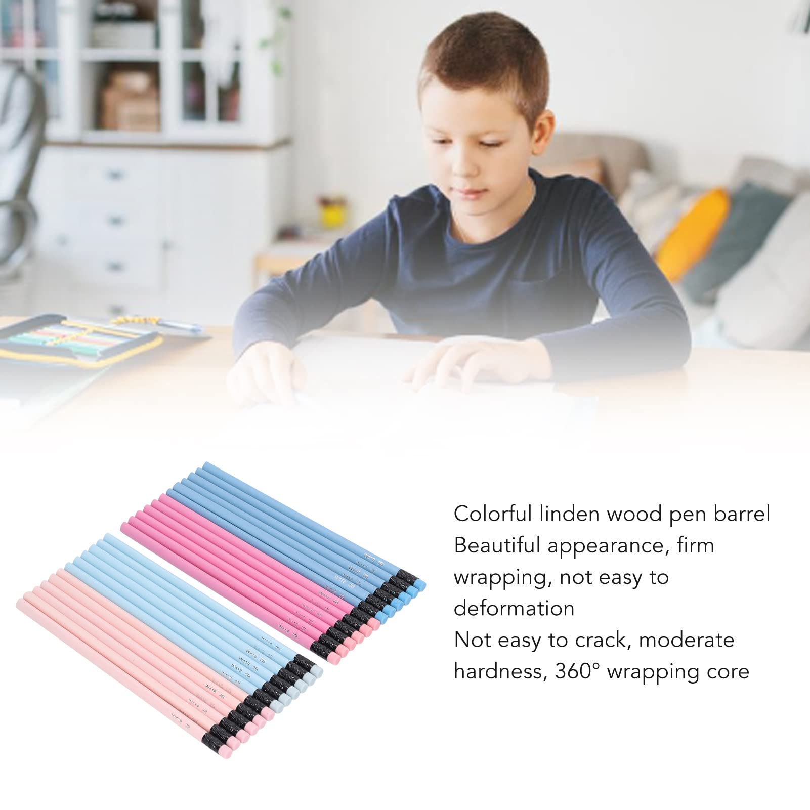 60 Matite 2B Colorate Con Gomma – Triangolari Morbide Per Scuola E Disegno – Rosa E Blu - 2