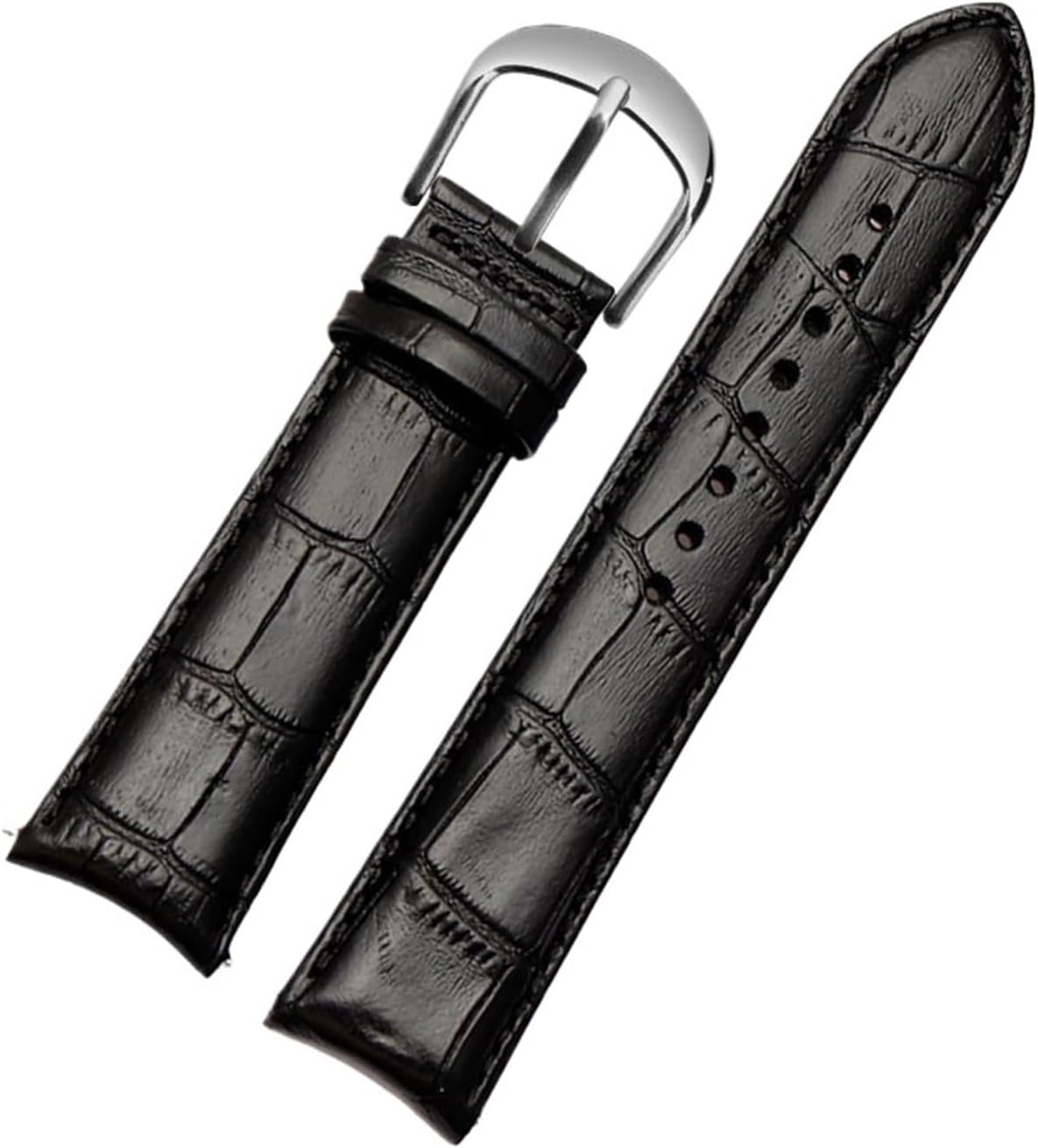 HuanJ Curved End Genuine Leather Watchband 20mm 21mm 22mm For Men Watch Strap Bracelet