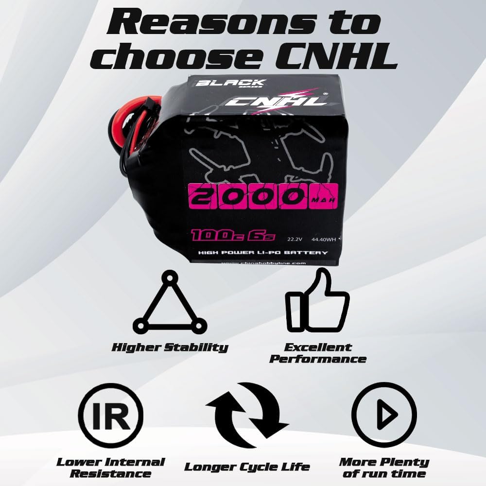 CNHL 6S Lipo Battery 2000mAh 22.2V 100C Soft Case Battery with XT60 Connector for RC Airplane Helicopter RC Drone Car Truck Tank Racing Hobby(2 Pack)