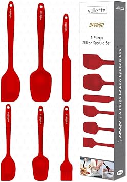 Valletta Drongo Heat Resistant Fireproof Nonstick Silicone Spatula Set 6 Pieces Red