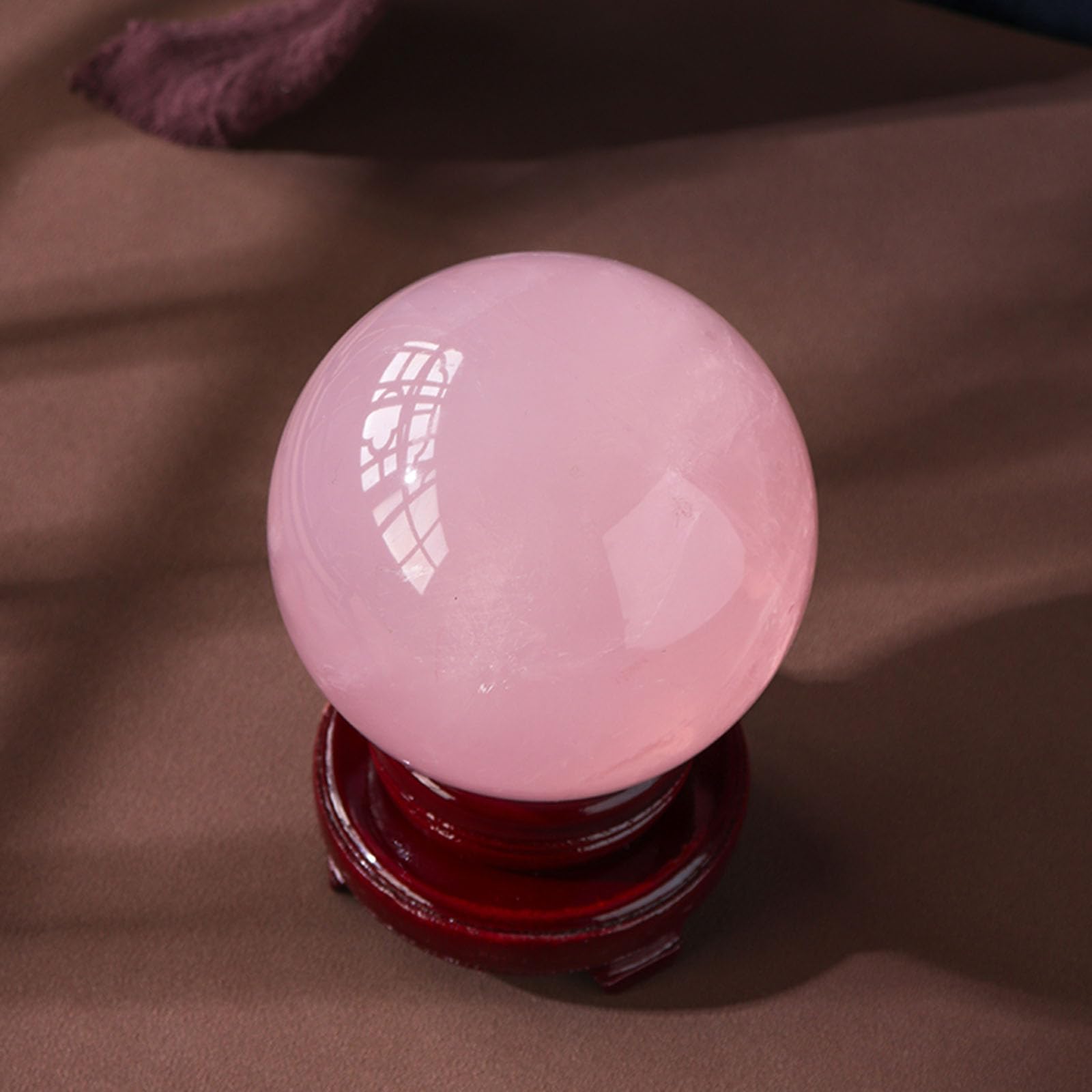 Bola de Cristal Natural con Soporte, Bola de adivinación Pulida de Cuarzo Rosa, Figura escultórica, artesanía de Bola de Cristal para decoración Creativa del hogar,10cm