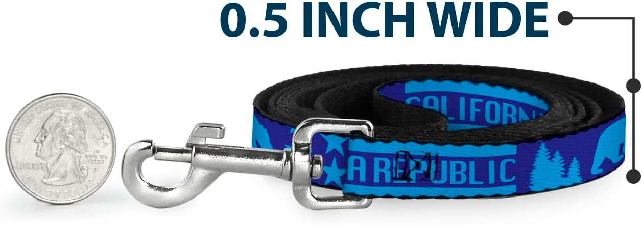 Dog Leash California Republic Bear Stars Silhouette Blues 6 Feet Long 1.0 Inch Wide