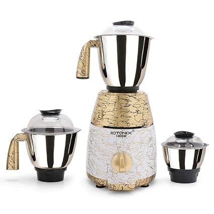 Rotomix PTYTA21 1000-Watt Mixer Grinder with 3 Heavy Stainless steel Jars (1 Wet Jar, 1 Dry Jar and 1 Chutney Jar) - GoldCream.Make In India