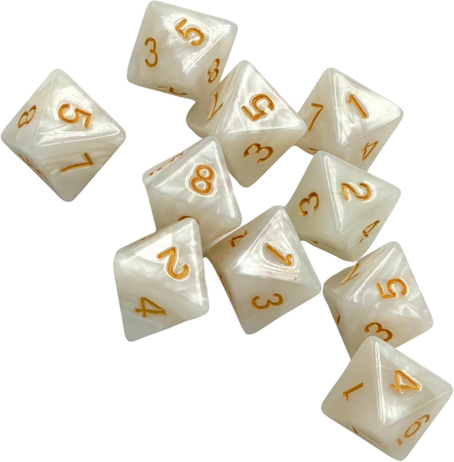 D8 Polyhedral Dice Set - 8-Sided Dice with Numbers,Ideal for Board Games, Classroom Activities, Party Table & Gaming Fun (10-Pieces, Color: White, Size: 1.6cm/0.63in)