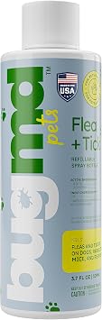 BugMD Flea and Tick Concentrate 3.7 أوقية - تركيبة أساسية تعمل بالزيت ، تتحكم في البراغيث ، القراد ، العث في الكلاب والحيوانات الأخرى ، رش على أسرة الحيوانات الأليفة ، بيوت الكلاب