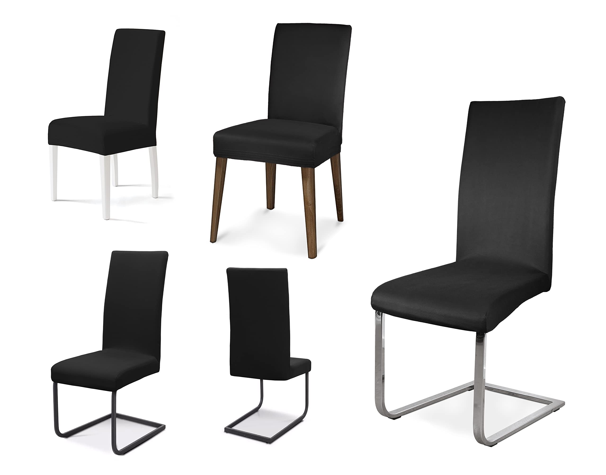 BEAUTEX Stuhlhussen Mikrofaser Stühle & Schwingstühle 4er Set Schwarz | 95% Polyester, 5% Elasthan, weiche Mikrofaser, elastisch, Rundum-Gummizug, 30 °C waschbar, faltenarm & formstabil