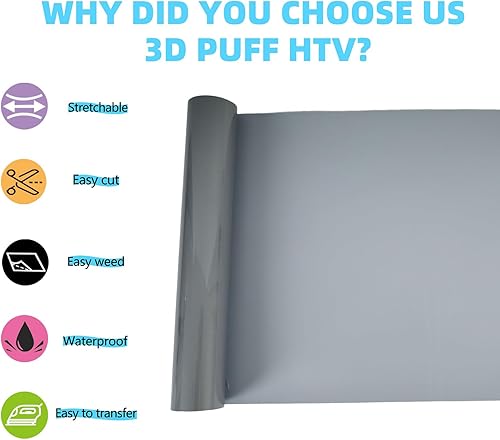 Miniatura 2 de Guangyintong Vinilo de transferencia de calor 3D Puff - Vinilo HTV de 12 pulgadas x 8 pies - Rollo de vinilo para planchar para camisas (plateado)