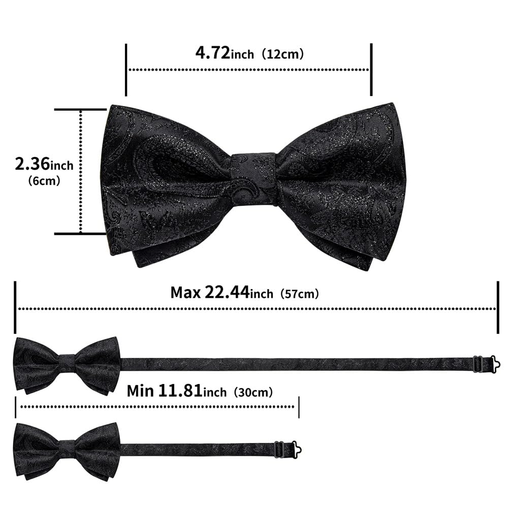 JFDBGU Solid Bowtie Classic Paisley Pre-tie Bow Tie Pocket Square Cufflinks Set for Shirt Acessories Bowtie