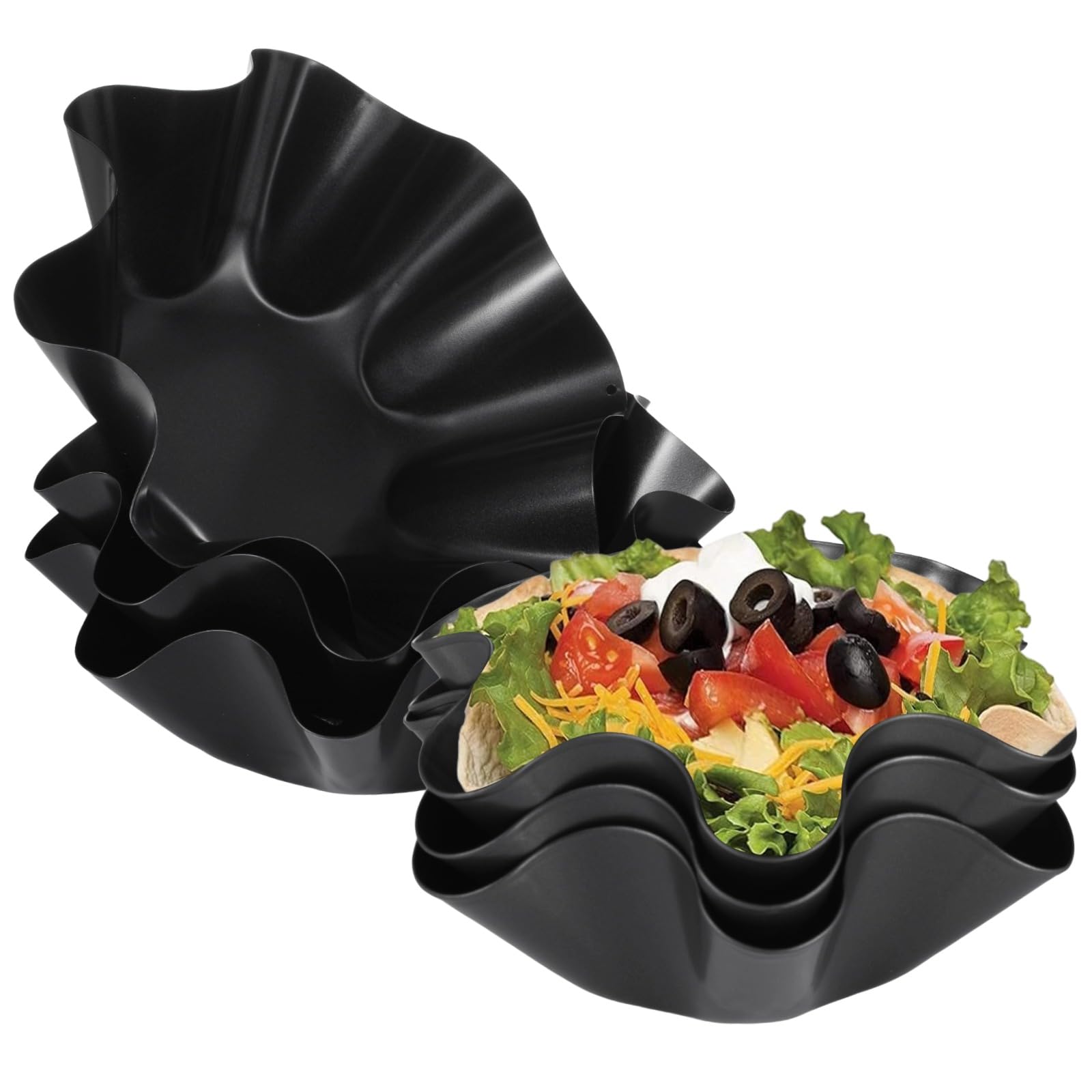 Tortilla-Bowl-Maker 6er-Set, Taco-Bowl-Schalenformer, mit 3 achteckigen und 3 sechseckigen Kuchenformen, aus Aluminiumlegierung, beschichtet, leicht zu reinigen, stapelbar