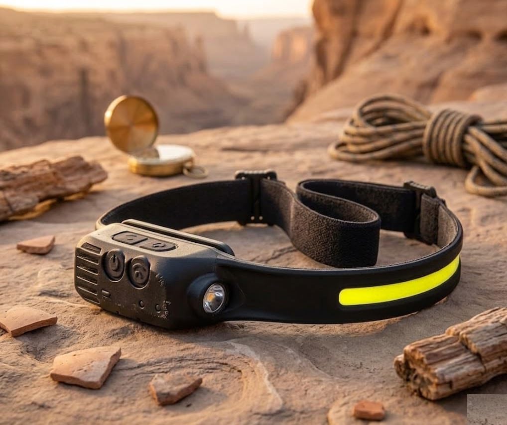 Sakar LED Headlamp Rechargeable with Motion Sensor, 230° Wide Angle COB Light, 5 Modes, Waterproof Head Torch for Night Fishing, Outdoor, Repairs & Power Cut-picture-12