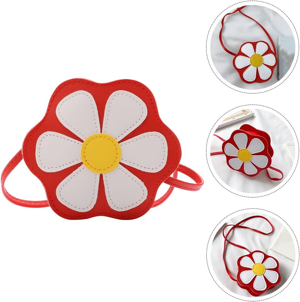 LUOZZY Little Crossbody Bag Purse Flower Shaped Mini Single-Shoulder Bag Handbag Pouch Cute Daisy Bag, Red - Image 3