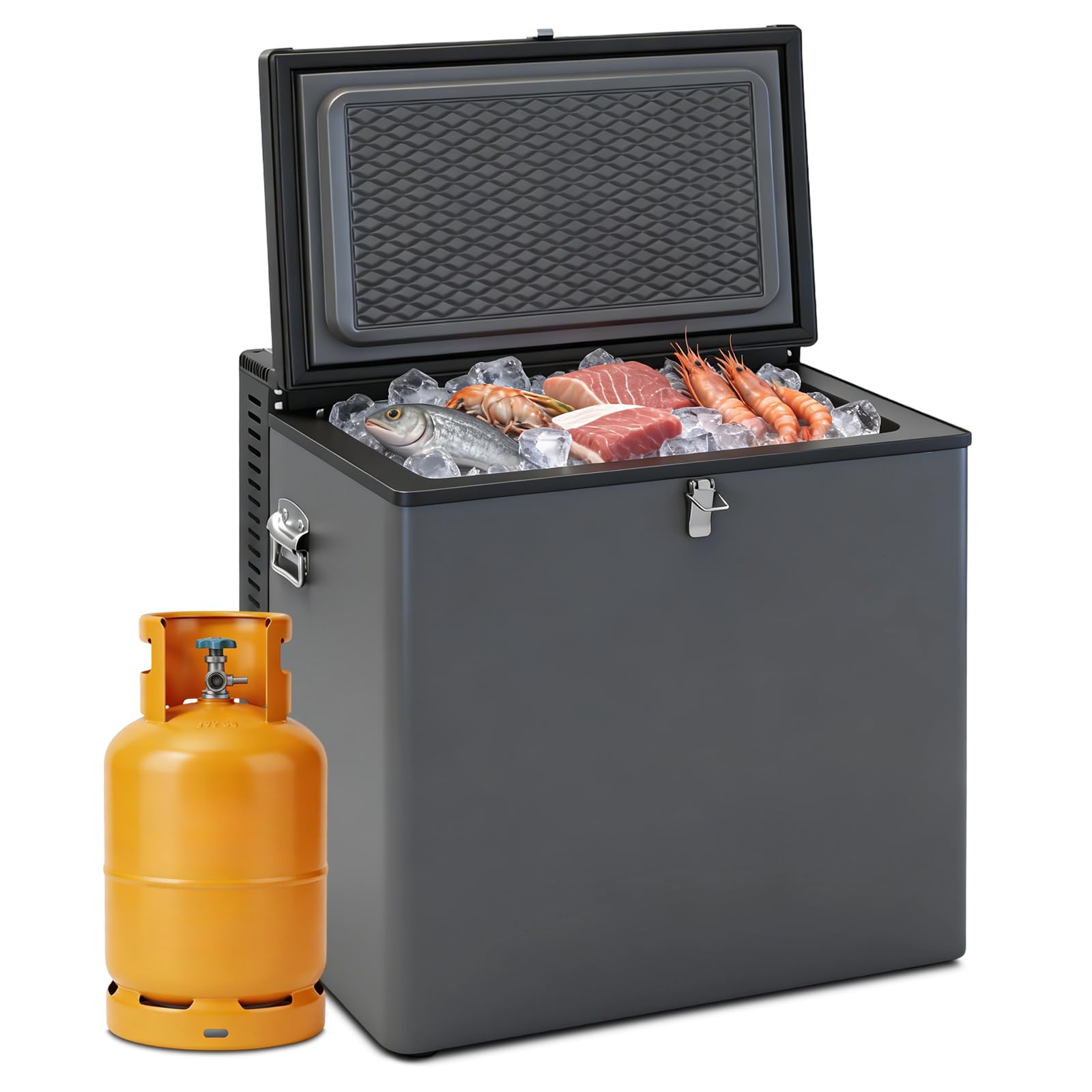 SMETA Congelador Pequeño 70L a Gas para Camping 3 Vías 12V 240V Arcón Congelador Horizontal para RV Caravana Garaje con Cerradura Negro