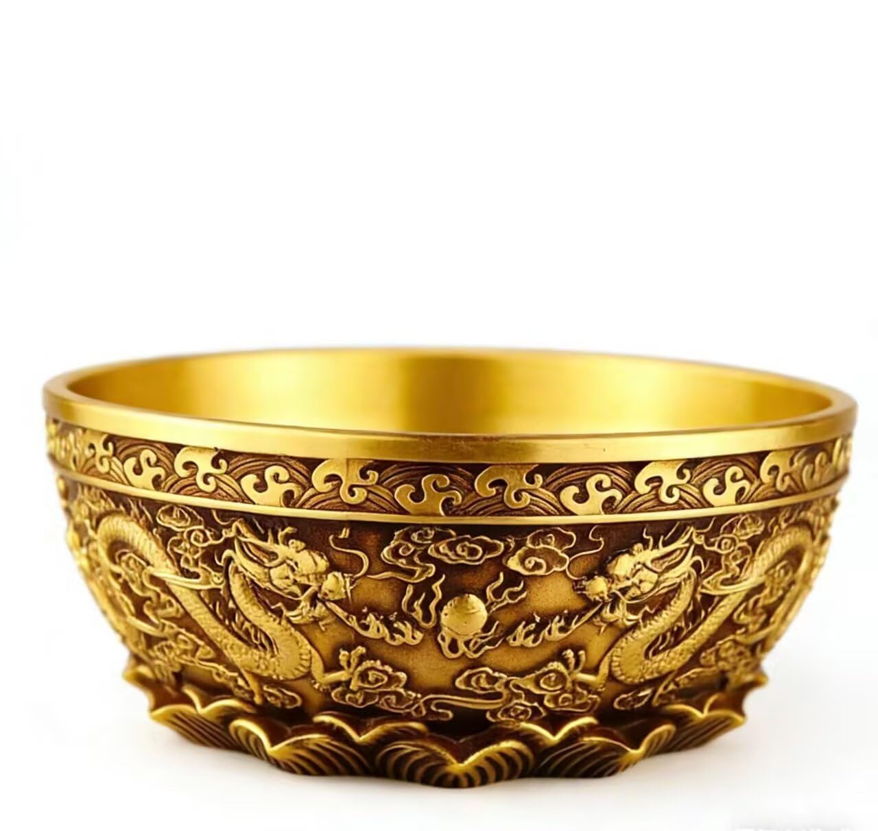 Dytartzx Pure Copper Double Dragon Feng Shui Treasure Bowl Statue - Solid Brass Wealth Basin Figurine for Home Office Decor, Lucky Prosperity Ornament Gift for Housewarm